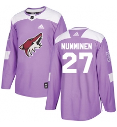 Men's Adidas Arizona Coyotes #27 Teppo Numminen Authentic Purple Fights Cancer Practice NHL Jersey