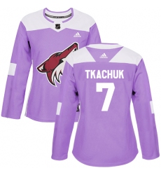 Women's Adidas Arizona Coyotes #7 Keith Tkachuk Authentic Purple Fights Cancer Practice NHL Jersey