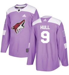 Men's Adidas Arizona Coyotes #9 Bobby Hull Authentic Purple Fights Cancer Practice NHL Jersey