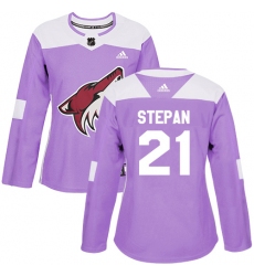 Women's Adidas Arizona Coyotes #21 Derek Stepan Authentic Purple Fights Cancer Practice NHL Jersey