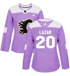 Women's Reebok Calgary Flames #20 Curtis Lazar Authentic Purple Fights Cancer Practice NHL Jersey