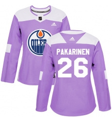 Women's Adidas Edmonton Oilers #26 Iiro Pakarinen Authentic Purple Fights Cancer Practice NHL Jersey