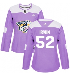 Women's Adidas Nashville Predators #52 Matt Irwin Authentic Purple Fights Cancer Practice NHL Jersey