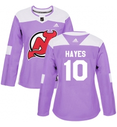 Women's Adidas New Jersey Devils #10 Jimmy Hayes Authentic Purple Fights Cancer Practice NHL Jersey