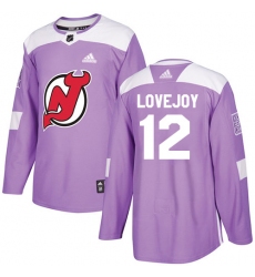 Men's Adidas New Jersey Devils #12 Ben Lovejoy Authentic Purple Fights Cancer Practice NHL Jersey