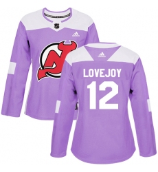 Women's Adidas New Jersey Devils #12 Ben Lovejoy Authentic Purple Fights Cancer Practice NHL Jersey