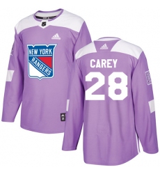 Men's Adidas New York Rangers #28 Paul Carey Authentic Purple Fights Cancer Practice NHL Jersey