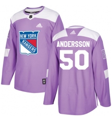 Youth Adidas New York Rangers #50 Lias Andersson Authentic Purple Fights Cancer Practice NHL Jersey