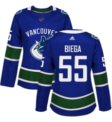 Women's Adidas Vancouver Canucks #55 Alex Biega Authentic Blue Home NHL Jersey