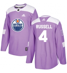 Men's Adidas Edmonton Oilers #4 Kris Russell Authentic Purple Fights Cancer Practice NHL Jersey