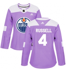 Women's Adidas Edmonton Oilers #4 Kris Russell Authentic Purple Fights Cancer Practice NHL Jersey