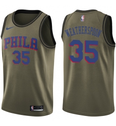 Youth Nike Philadelphia 76ers #35 Clarence Weatherspoon Swingman Green Salute to Service NBA Jersey