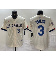 Men's Los Angeles Dodgers #3 Chris Taylor Number Cream 2024 City Connect Limited Stitched Jerseys