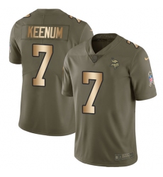 Men's Nike Minnesota Vikings #7 Case Keenum Limited Olive/Gold 2017 Salute to Service NFL Jersey
