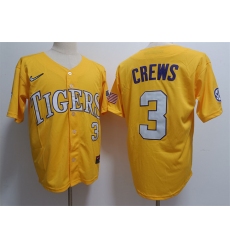 Men's LSU Tigers #3 ylan Crews Gold 2023 Stitched Baseball Jersey