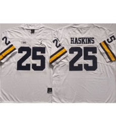 Men's Michigan Wolverines #25 HASKINS White Stitched Jersey