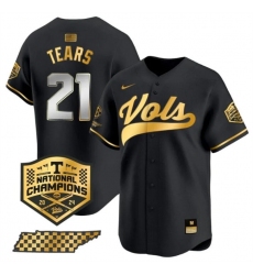 Men's Tennessee Volunteers #21 Kavares Tears Black Gold 2024 Champions Vapor Limited Stitched Jersey