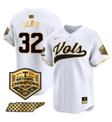 Men's Tennessee Volunteers #32 Drew Beam White Gold 2024 Champions Vapor Limited Stitched Jersey