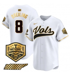 Men's Tennessee Volunteers #8 Dylan Dreiling White Gold 2024 Champions Vapor Limited Baseball Stitched Jersey