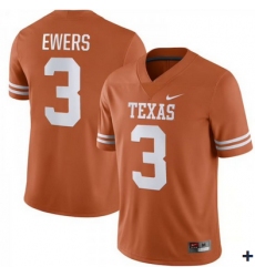 Men's Texas Longhorns #3 Quinn Ewers Orange Stitched Jersey