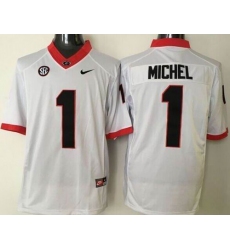 Men Georgia Bulldogs #1 Sony Michel White Limited SEC Patch Stitched NCAA Jersey
