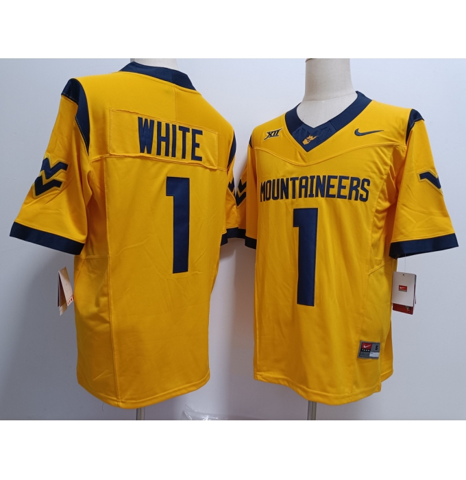 Men's West Virginia Mountaineers #1 Jahiem White Yellow FUSE College Stitched Jersey