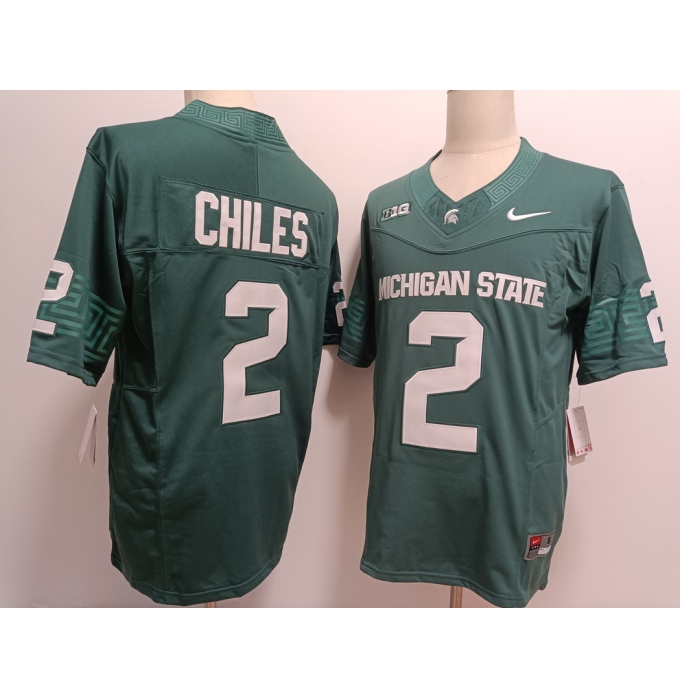 Men's Michigan State Spartans #2 Aidan Chiles Green FUSE College Football Jersey