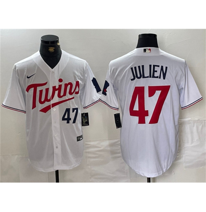 Men's Minnesota Twins #47 Edouard Julien White Cool Base Stitched Jersey