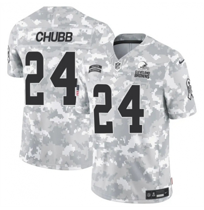 Men's Cleveland Browns #24 Nick Chubb 2024 F.U.S.E Arctic Camo Salute To Service Limited Stitched Football Jersey