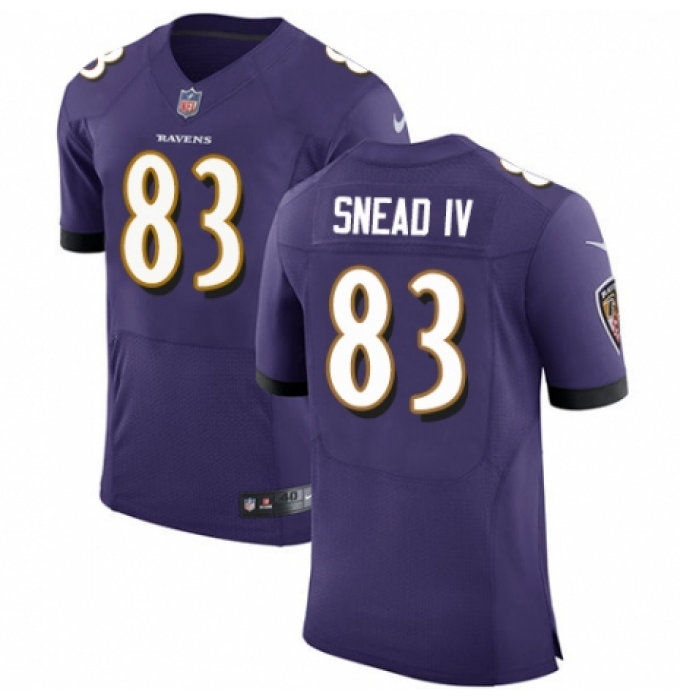 Men's Nike Baltimore Ravens #83 Willie Snead IV Purple Team Color Vapor Untouchable Elite Player NFL Jersey