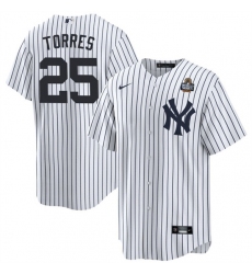 Men's New York Yankees #25 Gleyber Torres White 2024 World Series With Name Cool Base Stitched Baseball Jersey