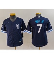 Youth Kansas City Royals #7 Bobby Witt Jr 2022 Navy Blue City Connect Cool Base Stitched Jersey