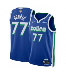 Men's Dallas Mavericks #77 Luka Doncic Blue 2024 Finals City Edition Stitched Basketball Jersey