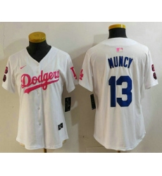 Women's Los Angeles Dodgers #13 Max Muncy White Pink With Limited Stitched Jersey