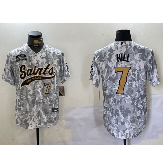 Men's New Orleans Saints #7 Taysom Hill Arctic Camo 2024 Salute to Service Stitched Baseball Jerseys