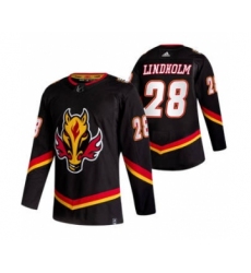 Men's Calgary Flames #28 Elias Lindholm Black 2020-21 Reverse Retro Alternate Hockey Jersey