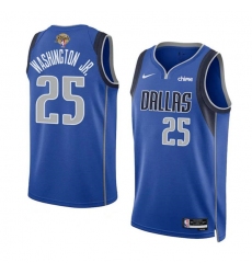 Men's Dallas Mavericks #25 P.J. Washington Jr. Blue 2024 Finals Icon Edition Stitched Basketball Jersey