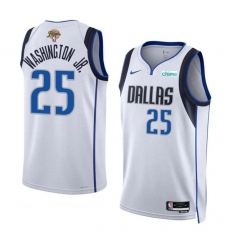 Men's Dallas Mavericks #25 P.J. Washington Jr. White 2024 Finals Association Edition Stitched Basketball Jersey