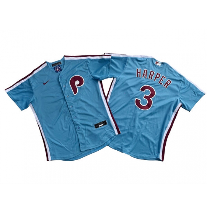 Men's Philadelphia Phillies #3 Bryce Harper Nike Light Blue Authentic Alternate Baseball Jersey