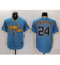 Men's Milwaukee Brewers #24 William Contreras Blue 2022 City Connect Cool Base Stitched Jersey