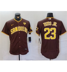 Men's San Diego Padres #23 Fernando Tatis Jr. Brown With PS Flex Base Stitched Baseball Jersey