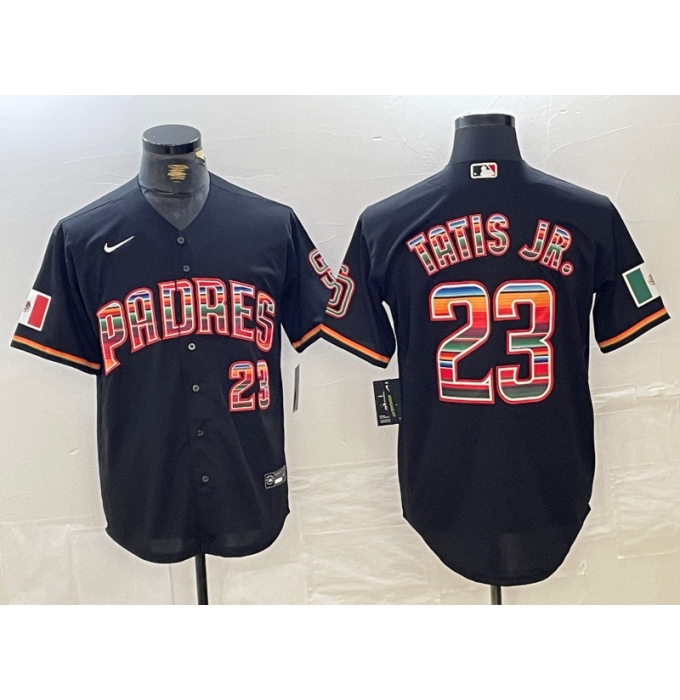 Men's San Diego Padres #23 Fernando Tatis Jr Black Rainbow Mexico Cool Base Stitched Jersey