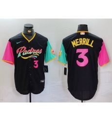 Men's San Diego Padres #3 Jackson Merrill Black Player Number Fashion Baseball Jersey