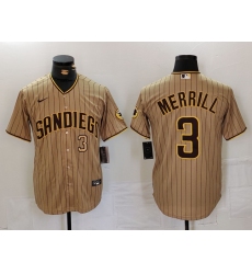 Men's San Diego Padres #3 Jackson Merrill Tan NEW 2023 Cool Base Stitched Jerseys