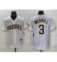 Men's San Diego Padres #3 Jackson Merrill White Cool Base Stitched Baseball Jersey