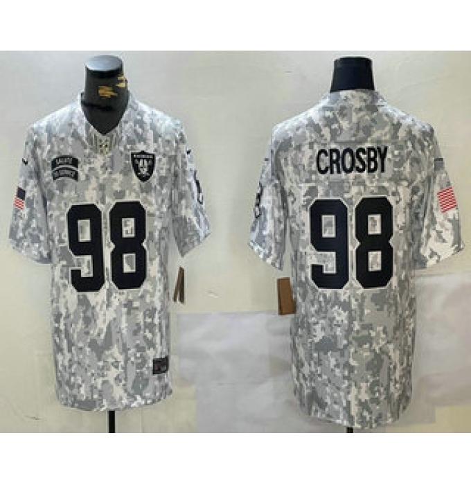 Men's Las Vegas Raiders #98 Maxx Crosby 2024 FUSE Arctic Camo Salute to Service Limited Stitched Jersey