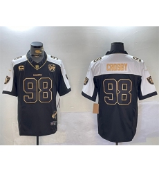 Men's Las Vegas Raiders #98 Maxx Crosby Black Golith Nevada Silver Stat And 65th Annived F.U.S.E. Wrsary 4-Star C Limited Stitched Football Jersey