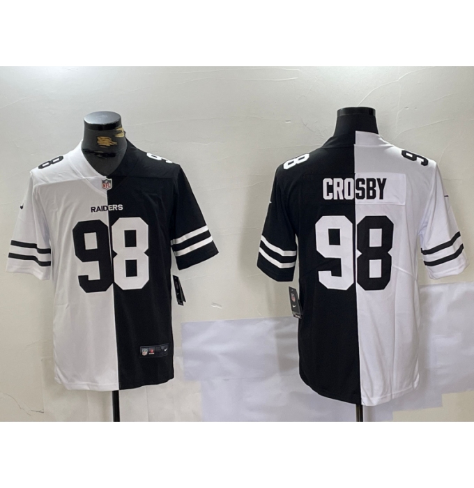 Men's Las Vegas Raiders #98 Maxx Crosby White Black Peaceful Coexisting Vapor Stitched Jersey