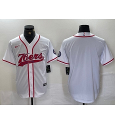 Men's Philadelphia 76ers Blank White With Cool Base Stitched Baseball Jersey