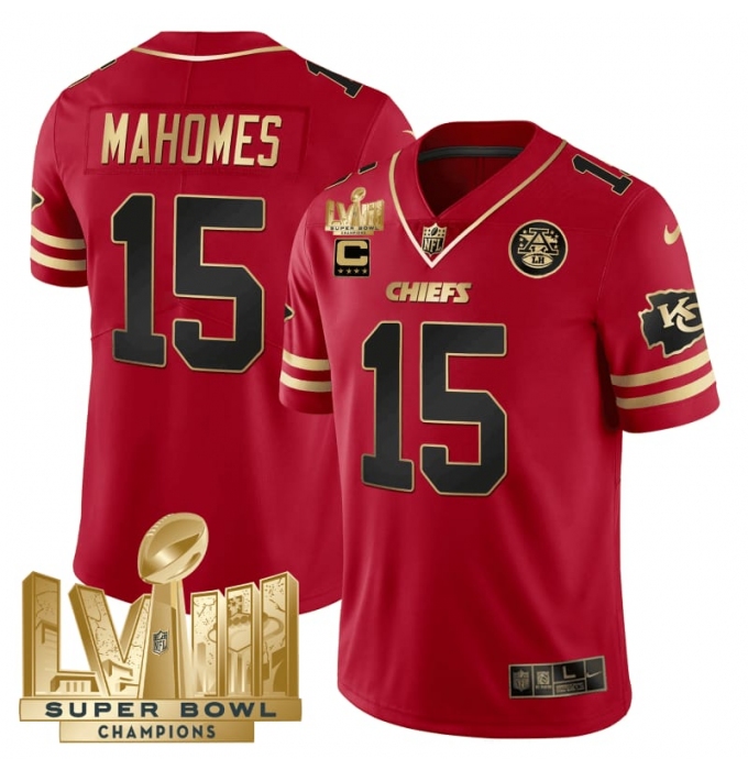 Men's Kansas City Chiefs #15 Patrick Mahomes Red 2024 F.U.S.E. Super Bowl LVIII Vapor Untouchable Limited Football Stitched Jersey